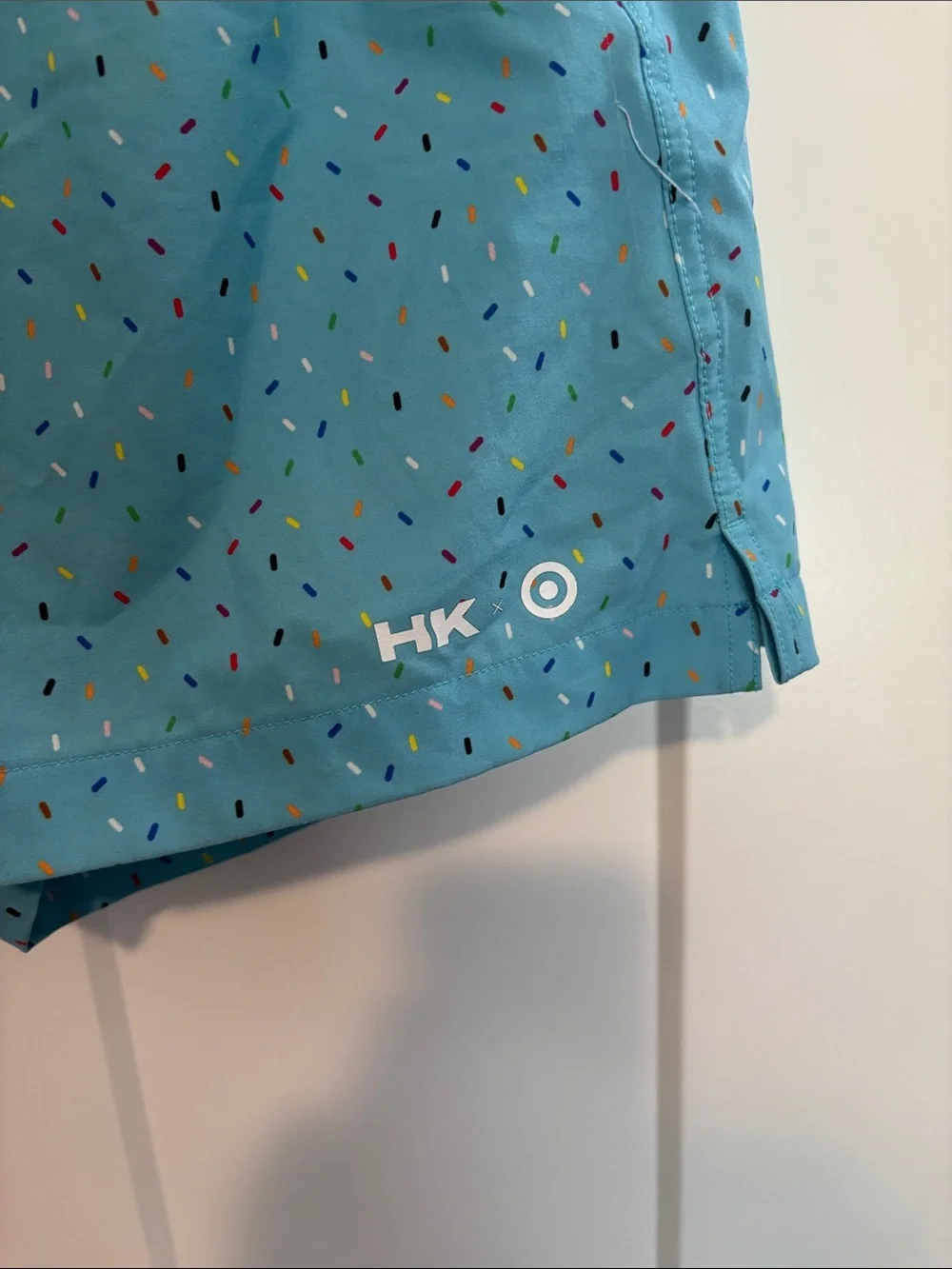 Humankind Aqua Confetti Shorts/swim trunks with Black Drawstring